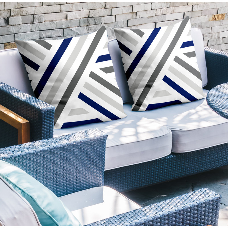  Coussin décoratif intérieur / extérieur à rayures, L 17 po x H 17 po, Bleu marine