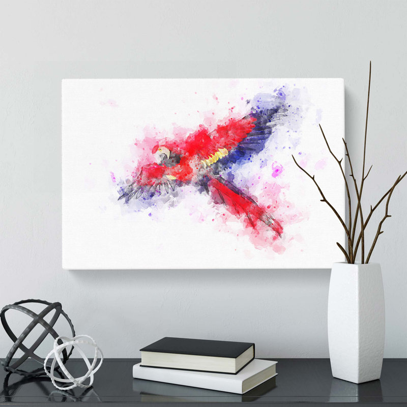 Macaw Parrot In Flight In Abstract - Wrapped Canvas Print, 35cm H x 50cm W x 3cm D