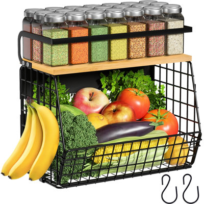Tablette magnétique pour réfrigérateur avec couvercle en bois, bacs de rangement pour pommes de terre et oignons, organisateurs et rangement pour garde-manger, grand support à épices magnétique pour réfrigérateur, comptoir de cuisine, armoire