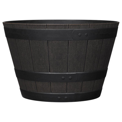 L&G 12 in. H X 19 in. W X 19 in. D X 19 in. D Polyresin Whiskey Barrel Planter Brown