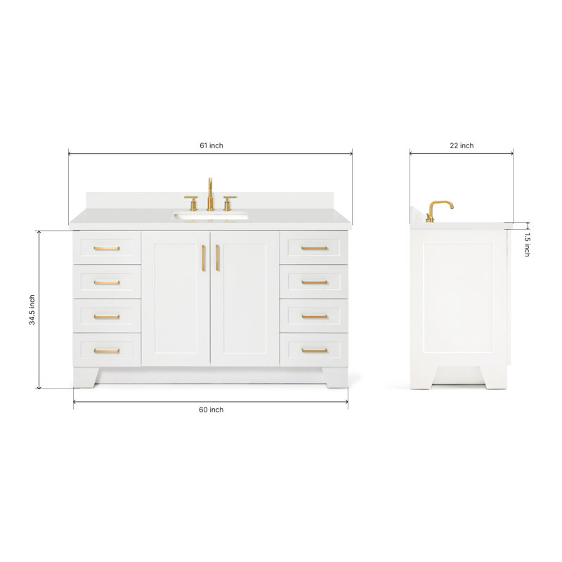 61 IN.  Single Bathroom Vanity, Rectangle, White Quartz, White