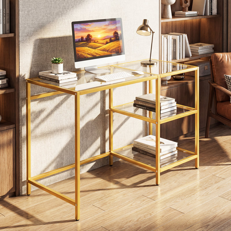 Sharifah Glass Top Metal Base Computer Desk