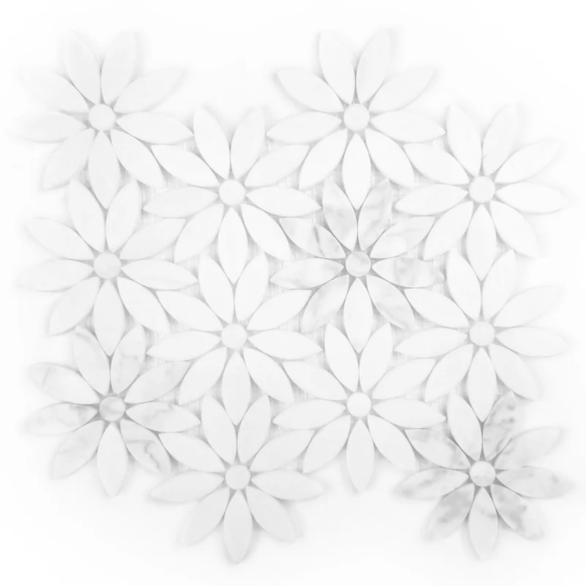 12” x 12” Carrara White Daisy Flower Mosaic Marble Tile Sheets Polished (Set of 10)