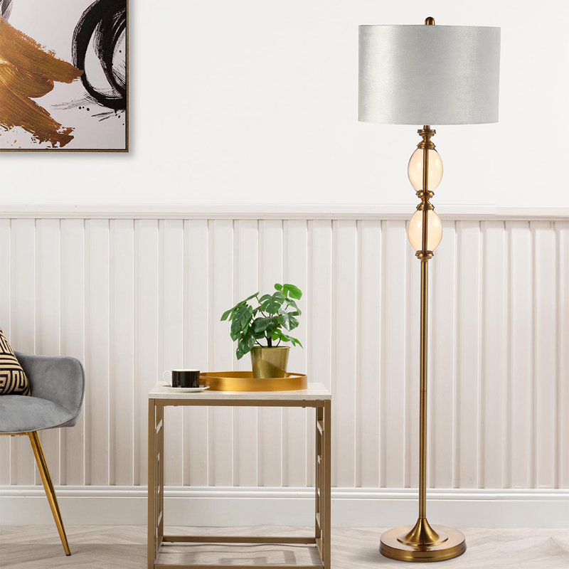 156.5cm Elegant Floor Lamp with Glass Base for Living Room, Floor Standing Lamp with Velvet Shade