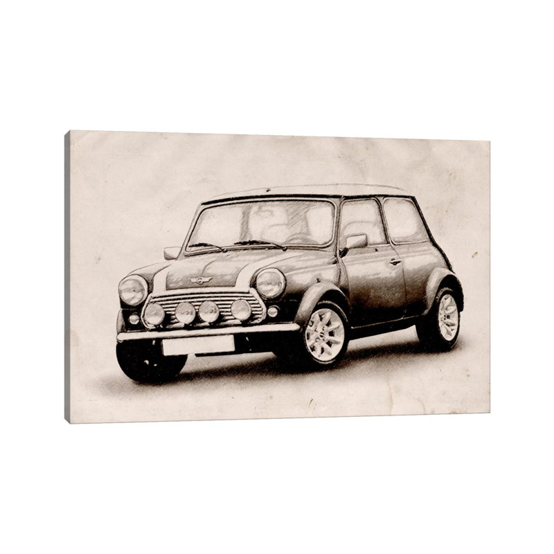 Mini Cooper Sketch by Michael Tompsett - Wrapped Canvas Print