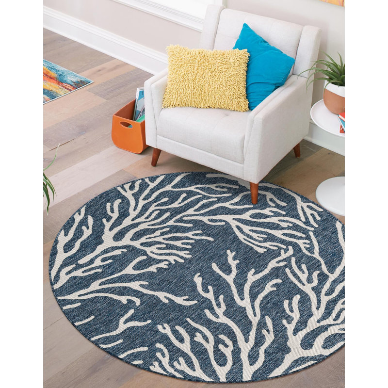 Tapis bleu contemporain Azilynn, Rond 3 pi 1 po