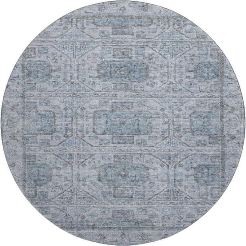 Premium Machine Washable Tara AMF1919 Border Rug, Round 8'