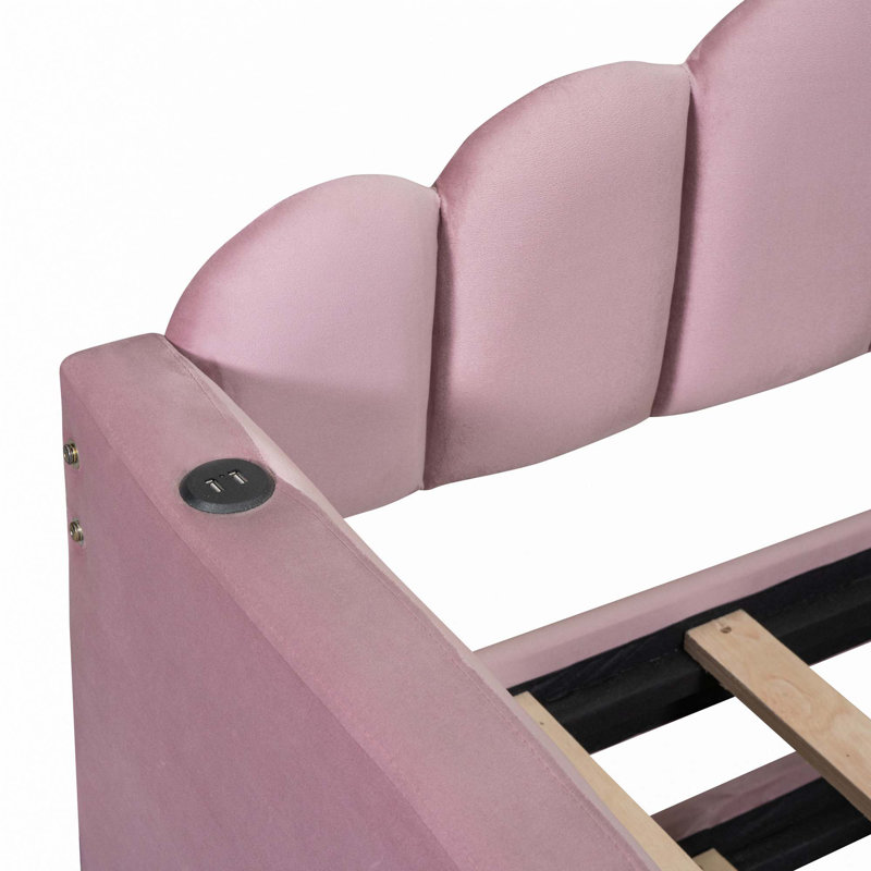 Twin size Upholstered Daybed with Trundle, Pink