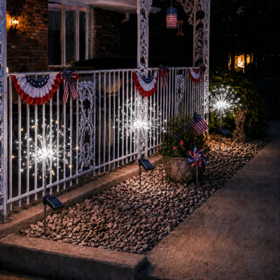 8 Mode 120 LED Solar Firework Waterproof Outdoor Garden Lights for 4th of July Decor