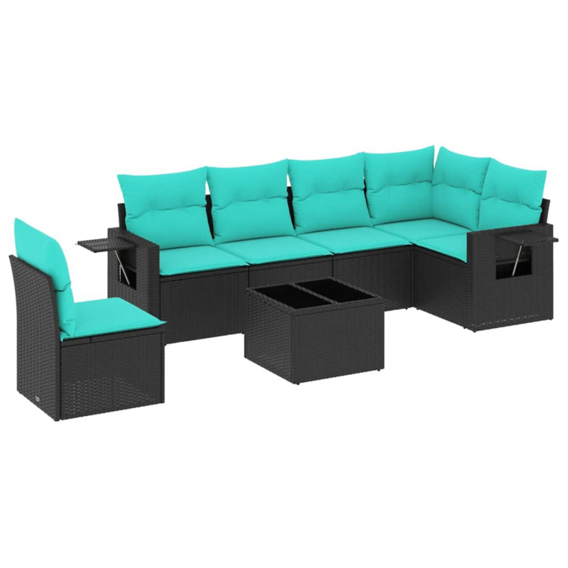  Ensemble de canapé de patio 7 pièces avec coussins en rotin de polyester noir