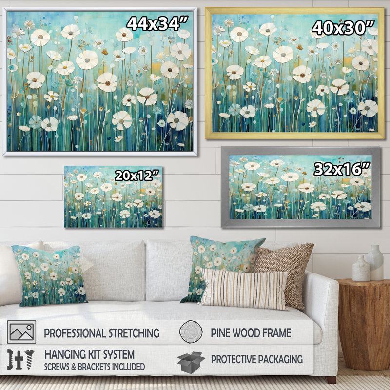 " Refreshing Flower Lagoon ", 34" H x 44" W x 0.5" D, White Single Picture Framed