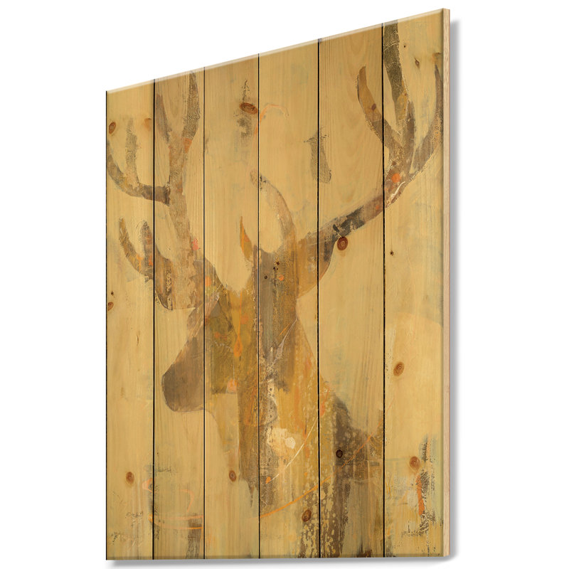 « cerf ii », reproduction d’art sur bois modern campagne, H 40 po x l 30 po x P 1,5 po