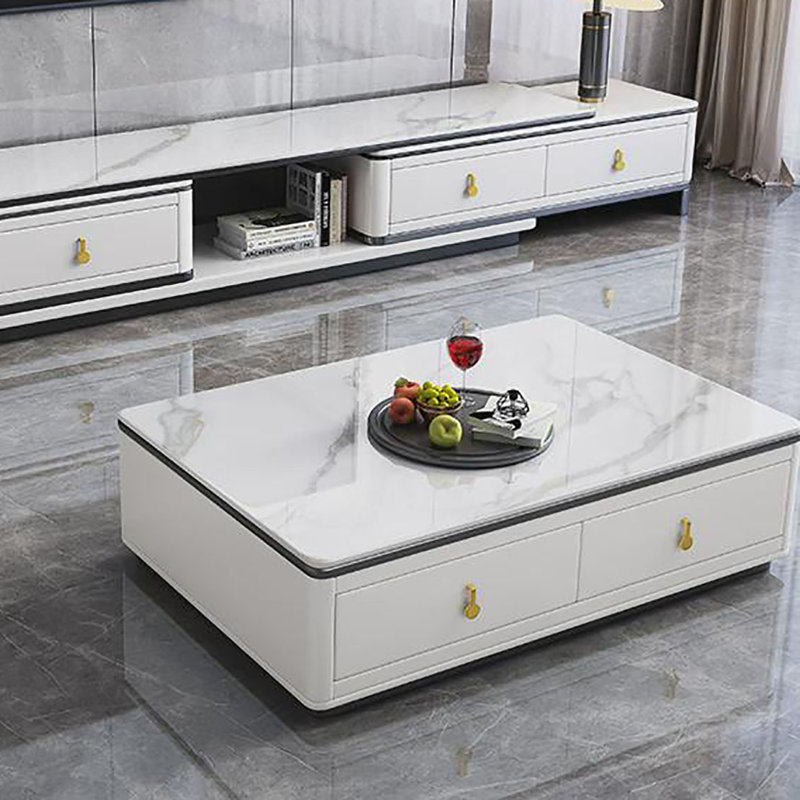 Modern simple floor slab coffee table, 15" H x 47.2" L x 25.6" W, White
