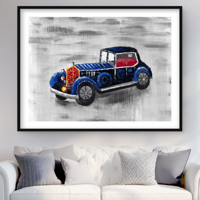 Vintage Blue Toy Car | Framed Matted Print for Home Decor