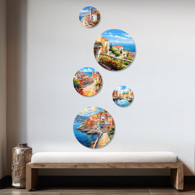 Beau port en Italie - Italie, ensemble d'art mural rond sur 5