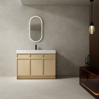 48" Bathroom Vanity With White Resin Basin & Soft-Close Cabinet. Contemporary Design. Plywood Base. Ample Storage. Adjustable Shelves Inside Freestanding Bath Cabinet Sink Silent Drawer. Modern