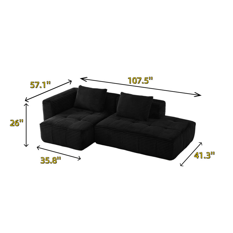 Canapé modulaire en L avec canapé inclinable, Noir
