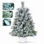 Arbre de Noël de table avec accents d'eucalyptus et aiguilles de pin, 68 pointes, mini arbre artificiel légèrement floqué avec base en ciment plastique, petite décoration des Fêtes pour le bureau, la table et le manteau de cheminée