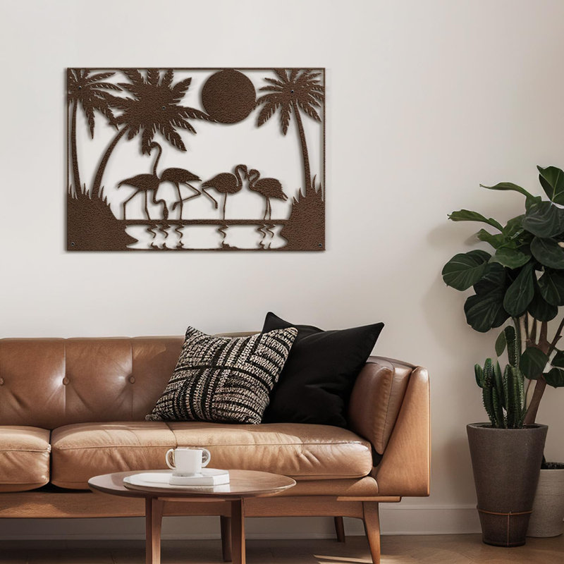 Silhouette de palmier tropical tropical silhouette abstraite murale décorative murale décoration murale, Brun