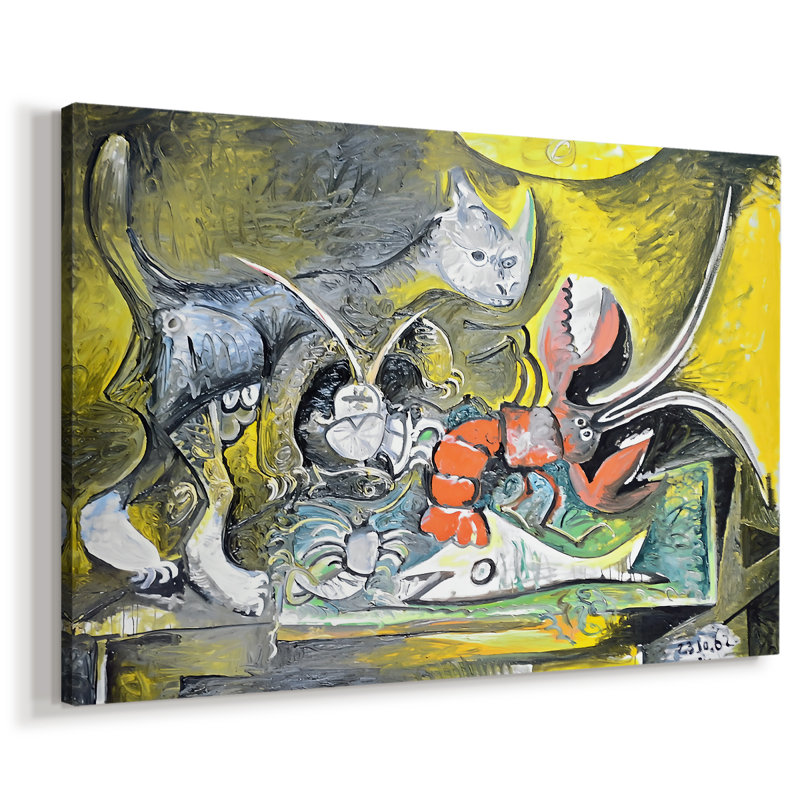 Nature morte avec un chat et un homard - Pablo Picasso - Toile tendue avec châssis -1962, 32x48