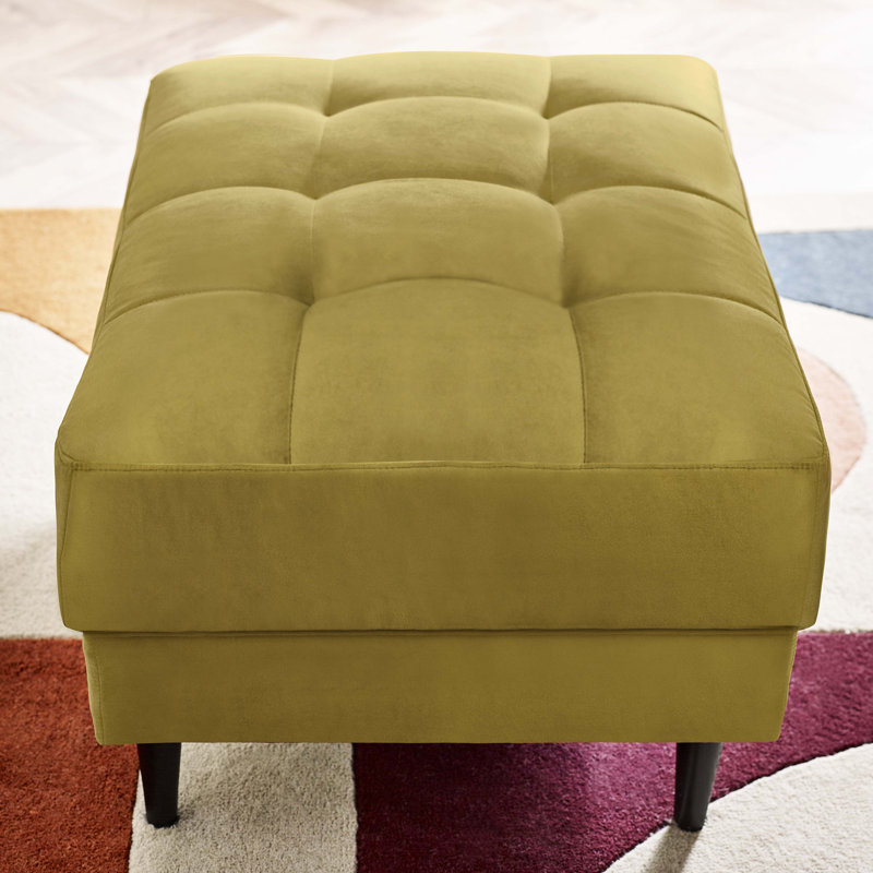 Jodi Velvet Footstall Ottoman - Upholstered Modern Retro Fabric Stylish & Contemporary, Mustard