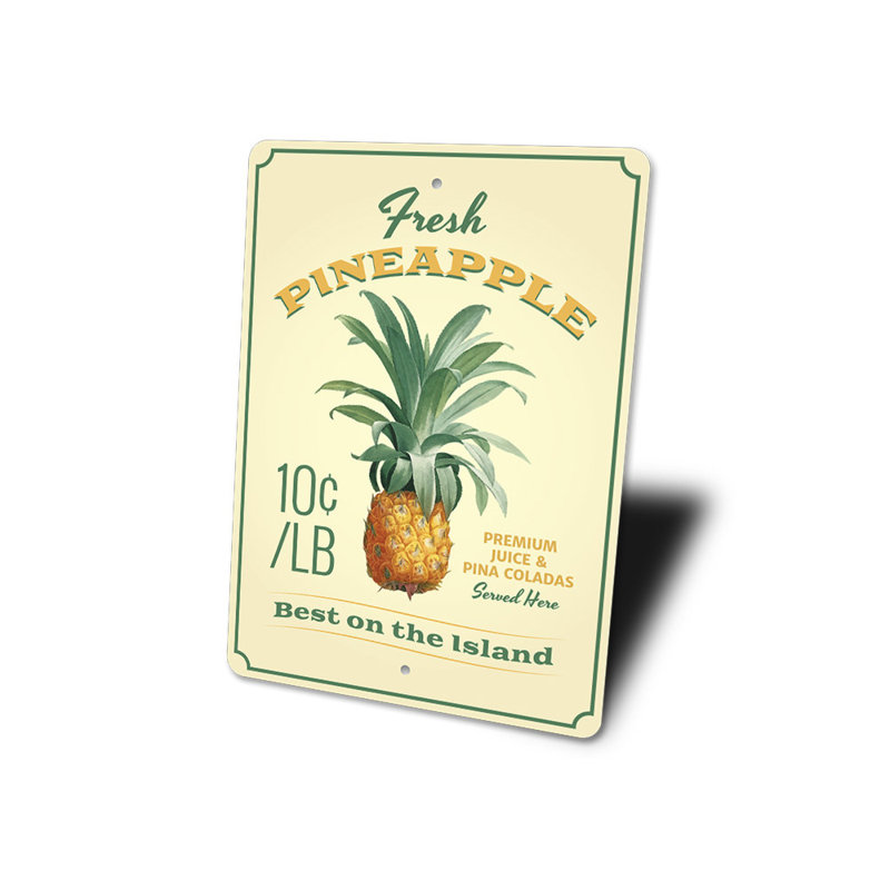 Plaque en aluminium ananas, H 18 po x l 12 po x P 0,06 po
