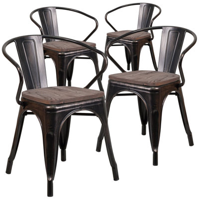 Paquet de 4 Chaise en métal avec assise et accoudoirs en bois