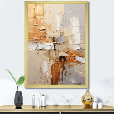 Collage géométrique beige et gris II - Collages abstraits, impressions encadrées