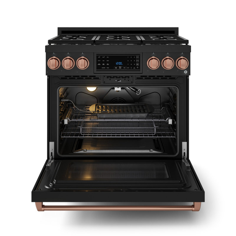 Gordon Ramsay by THOR Kitchen 36 Inch Professional Gas Range with Tilt Panel Touch Control, Matte Black/Rose Gold 