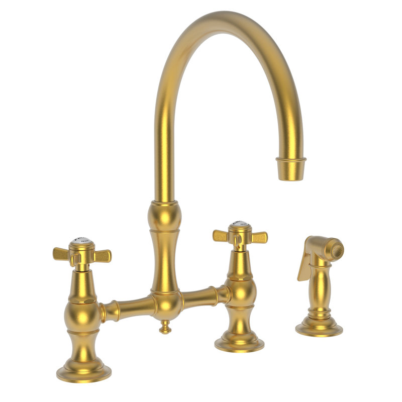 Fairfield Kitchen Bridge Faucet with Side Spray, Satin Gold