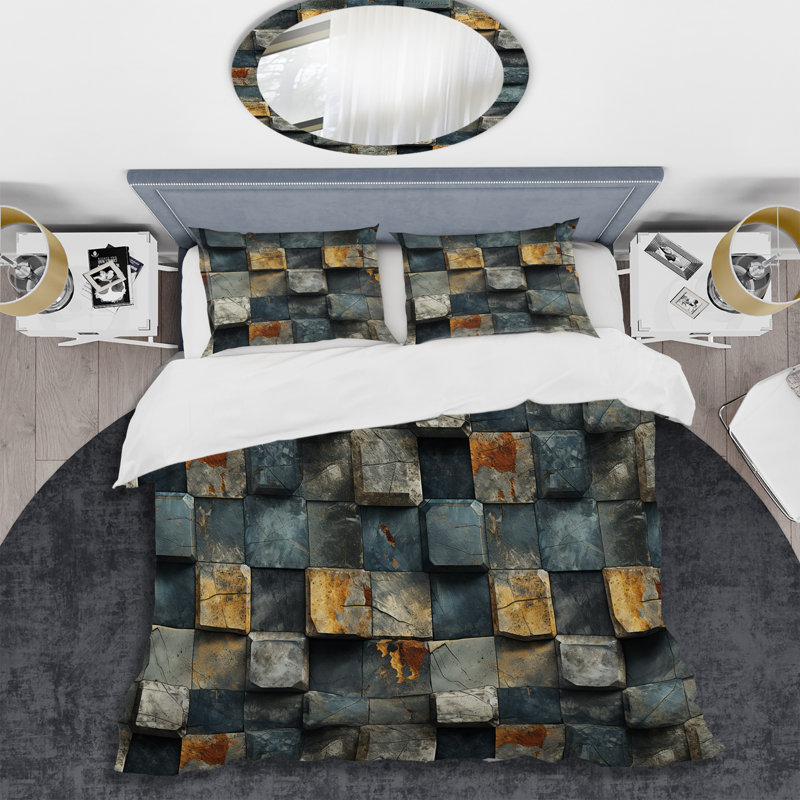 Ensemble de housse de couette rayé Grey Cubic Striped Wall Pattern II, Housse de couette pour très grand lit et 2 très