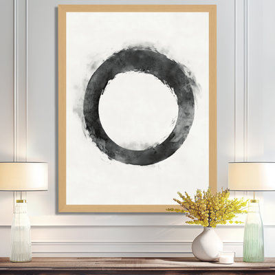 White Black Circle of Stillness III - Abstract Minimalism Picture Framed Wall Art