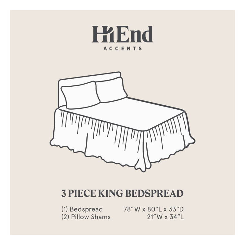 Luna Washed Linen Romantic Classic Chic Casual Modern Rustic Farmhouse Bedspread Set, King Bedspread + 2 King Shams, White