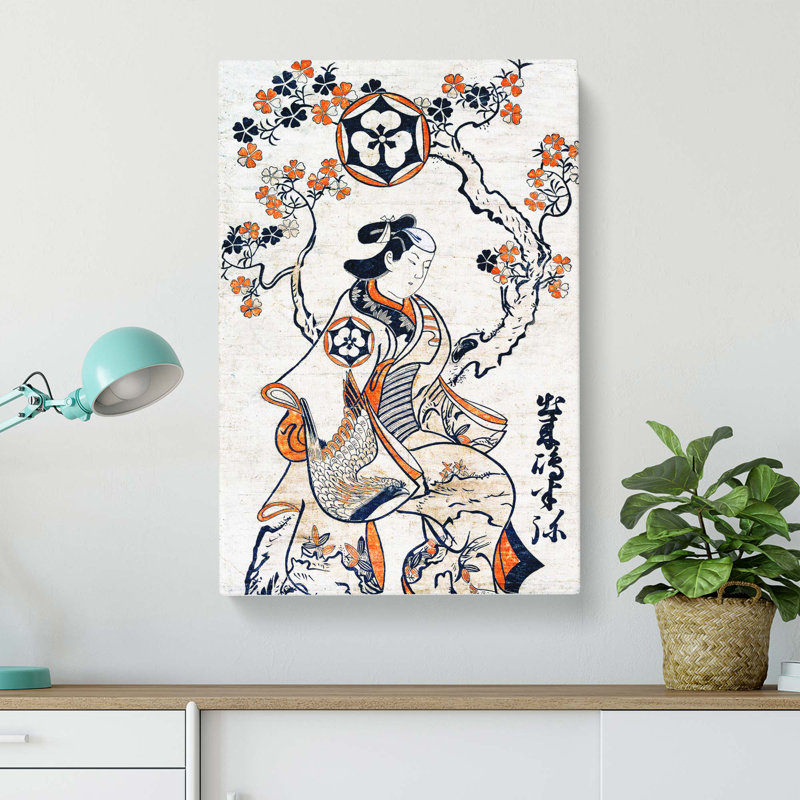 Seated On A Cherry Tree by Torii Kiyonobu - Wrapped Canvas Painting, 60cm H x 40cm W x 3cm D