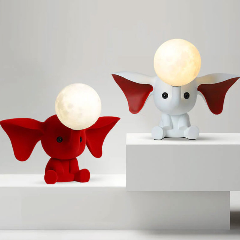 Cartoon Elephant Resin Table Lamp, White
