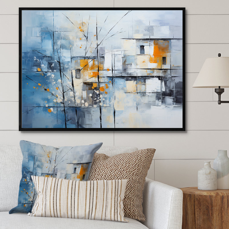 «Abstract Snow Elegance Collage», reproduction d'art abstrait mural, H 34 po x l 44 po x P 1,5 po, Cadre flottant noir