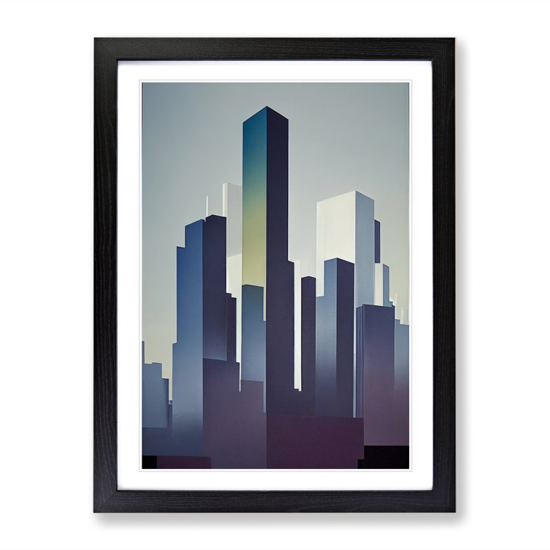 Serene City Skyline No.3 - Framed Print, Black Framed, 64cm H x 46cm W x 2cm D