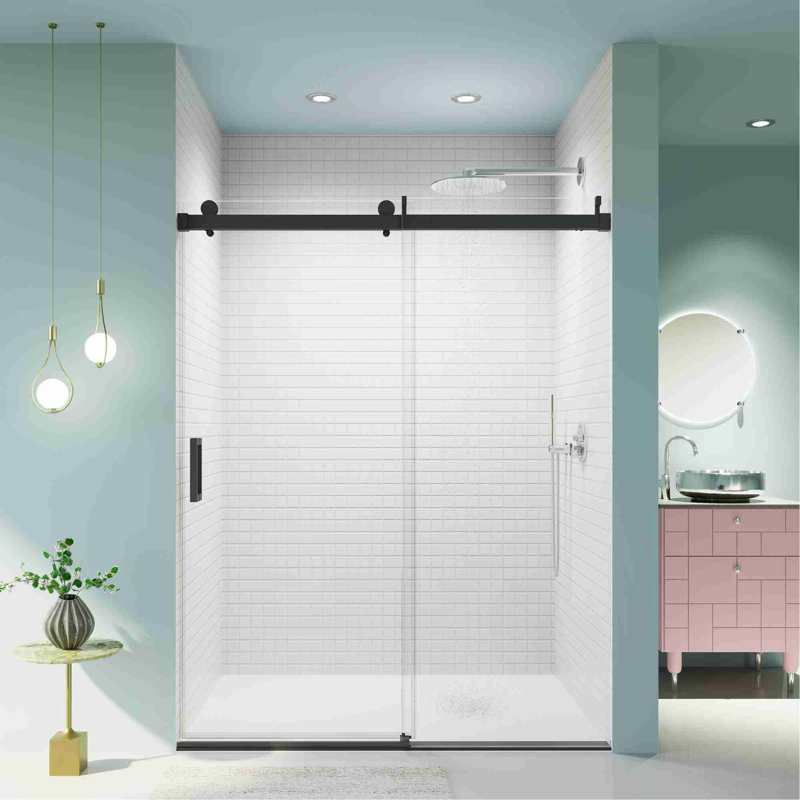 Frameless Single Sliding Soft Close Shower Door, Black