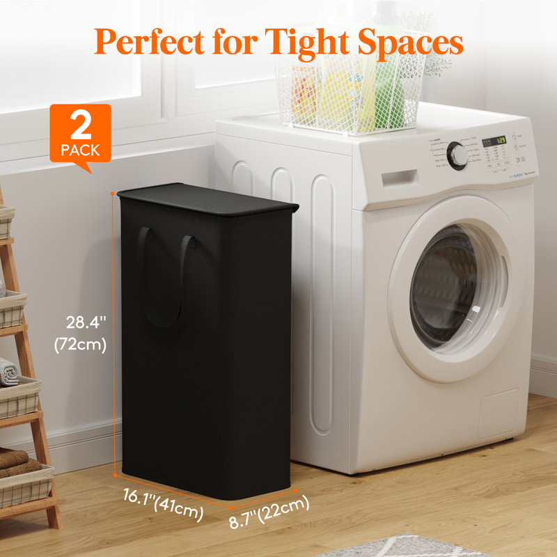 Fabric Laundry Hamper, 28.346" H x 8.661" W x 16.142" D, Black