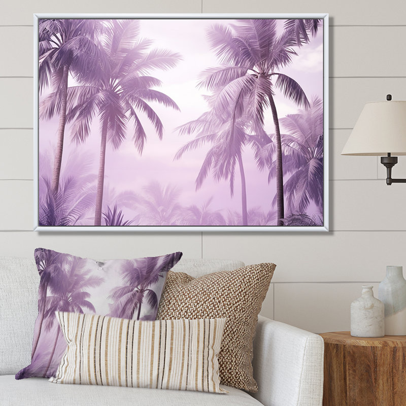 «Lavender Jungle Palm Tree Lagoon - Palm Trees», reproduction d'art sur toile, Cadre naturel flottant
