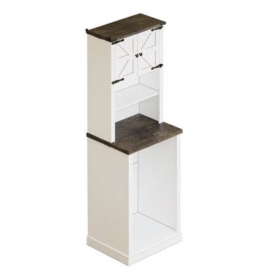 72.8" Tall Coffee Bar Cabinet With Mini Fridge Space, Farmhouse Fridge Cabinet With Adjustable Shelves, Small Wine Cabinet