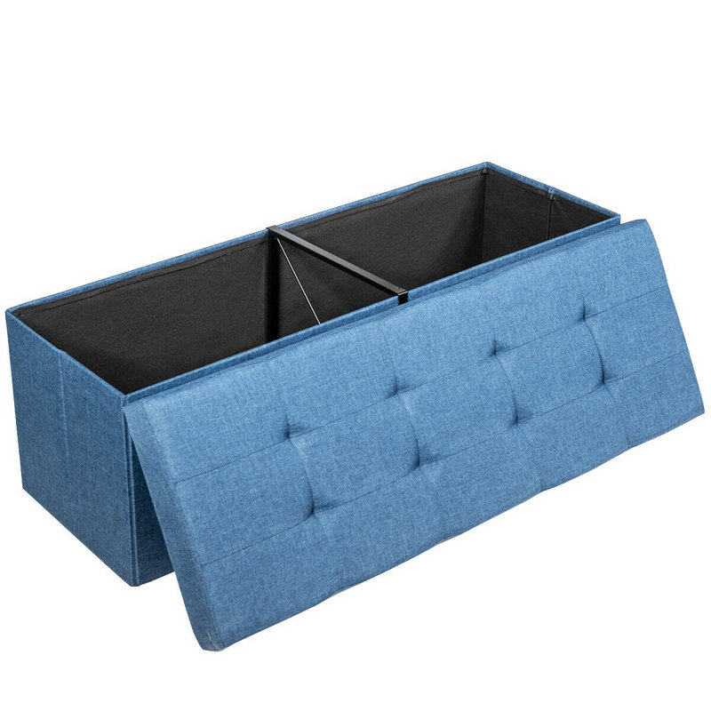 Banc de rangement à couvercle rabattable rembourré, Bleu