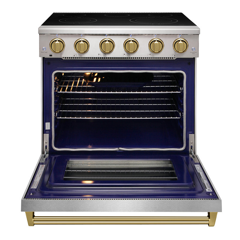 Cuisinière électrique professionnelle KOSTCH de 91 cm (36 po) avec table de cuisson à 5 éléments chauffants, four à convection d'une capacité de 170 litres (6 pi³), four à surface en verre lisse en acier inoxydable avec accents bronze