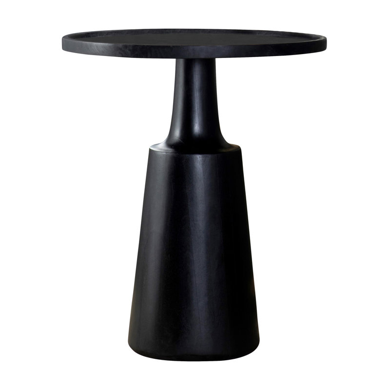 Table de bout à piédestal en bois massif de 24 po de hauteur Fadia, Teinte noire