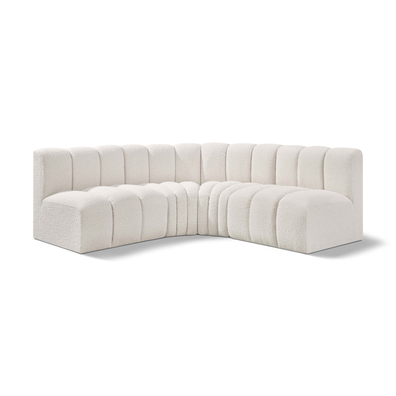 Hirah Upholstered Curved Sectional Reversible, Cream Boucle Fabric