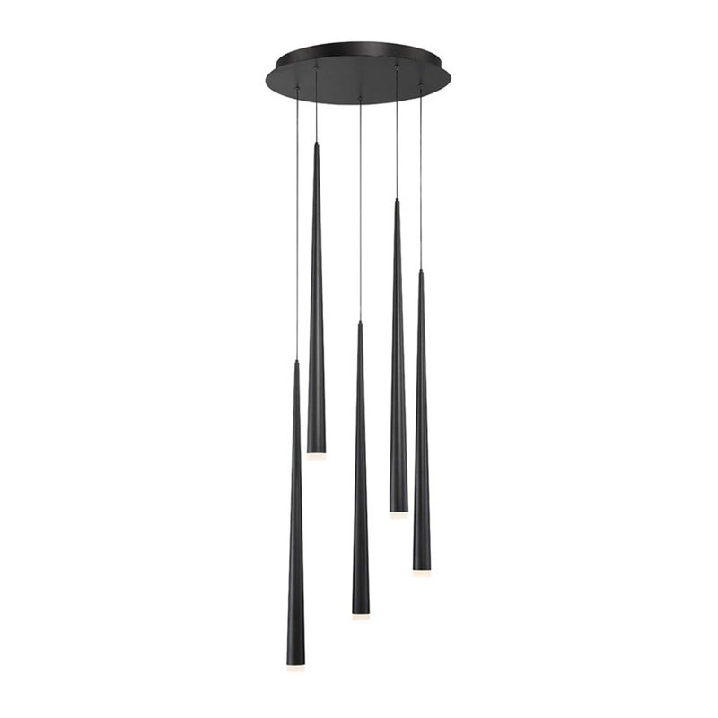 Cascade Matte Black 5-Light LED Pendant with Frosted Glass