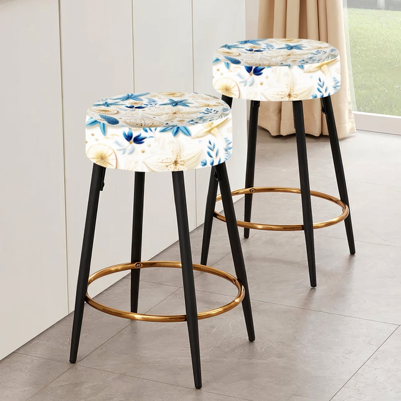 Ensemble de 2 tabourets de bar Blue and White Coastal Retreat Seashells II - Floral