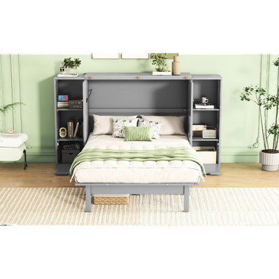 Grand lit avec tablettes, tiroirs et rangement pour tablette