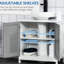 Armoire de salle de bain à piédestal sous lavabo - Armoire de rangement écoénergétique grise et blanche, conception compacte, tablette réglable, pour les besoins de nettoyage quotidien