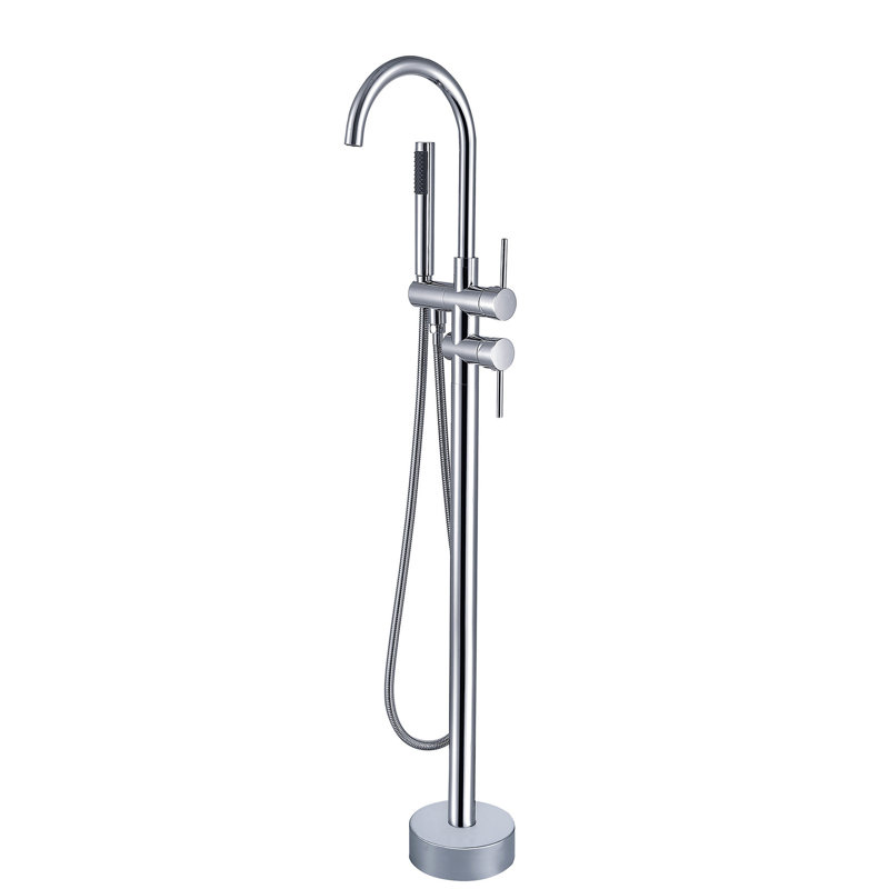 Modern Freestanding Bathtub Faucet With Hand Shower - Solid Metal, , 45.1 In. Deep Tub Filler, Bathroom Refreshment Metal Structure, Surface, 3.9 Gpm Max Flow, Product